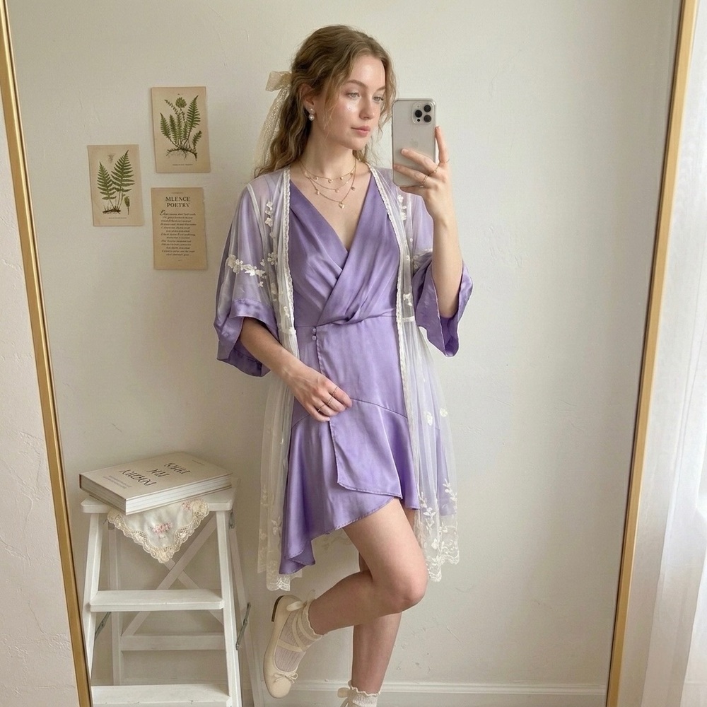Free people size 4 silky lilac coquette boho romantic flowy rare